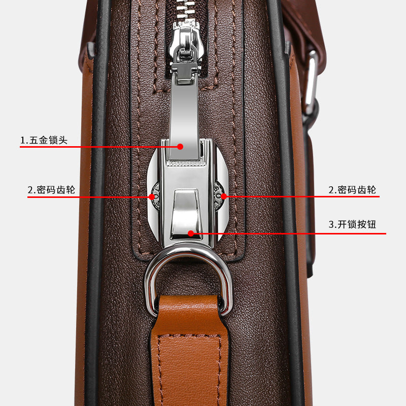 Men's Leather Anti-Theft Briefcase with Password Lock